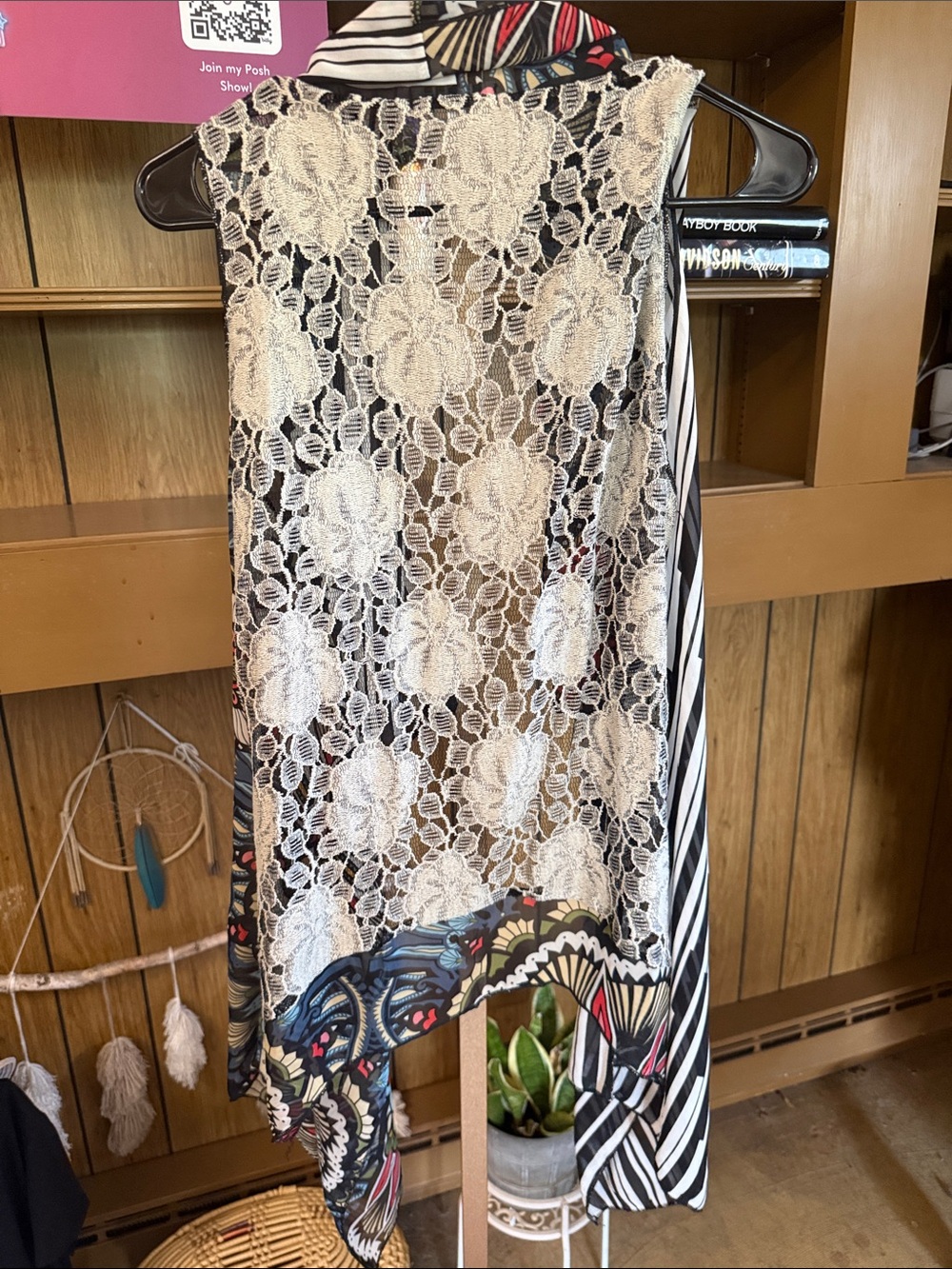 Adore Black Duster Vest with Multicolor Floral & Stripes - Picture 3 of 3